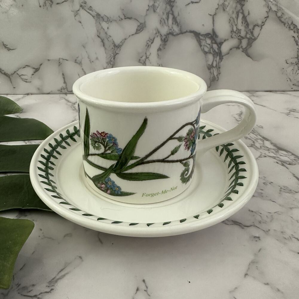 Portmeirion Botanic Garden Drum Tea Cup and Saucer Set Forget Me Not Floral
